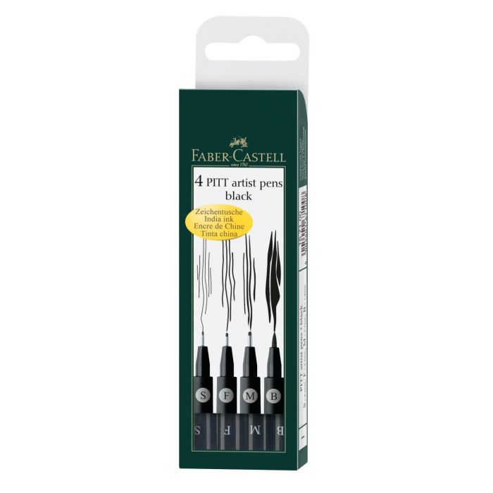 Faber Castell Pitt Artist Pens Wallet of 4 Black B