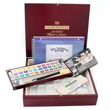 Daler Rowney Artists Watercolour Wooden Box Set 30 Half Pans