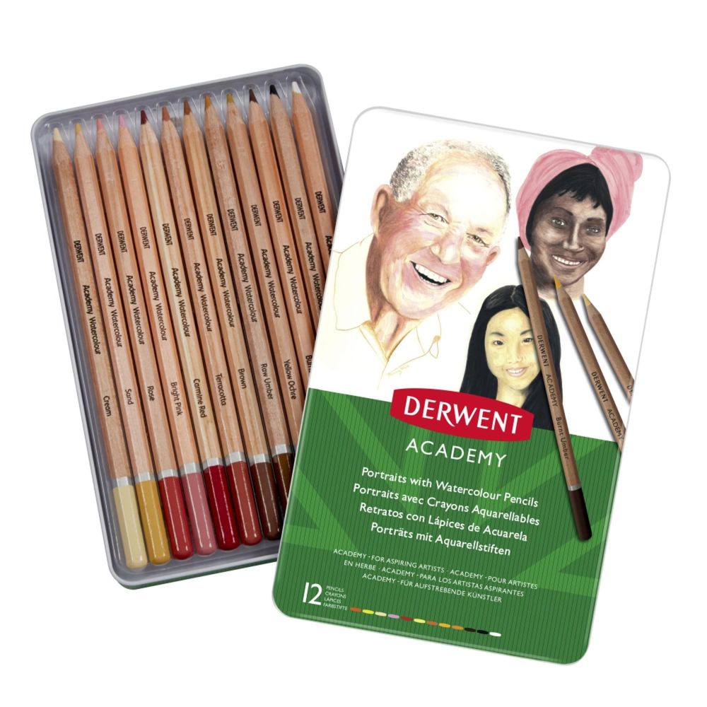 Derwent Academy Watercolour Skintones Tin Set of 12 Derwent Academy Watercolour Skintones Tin Set of 12