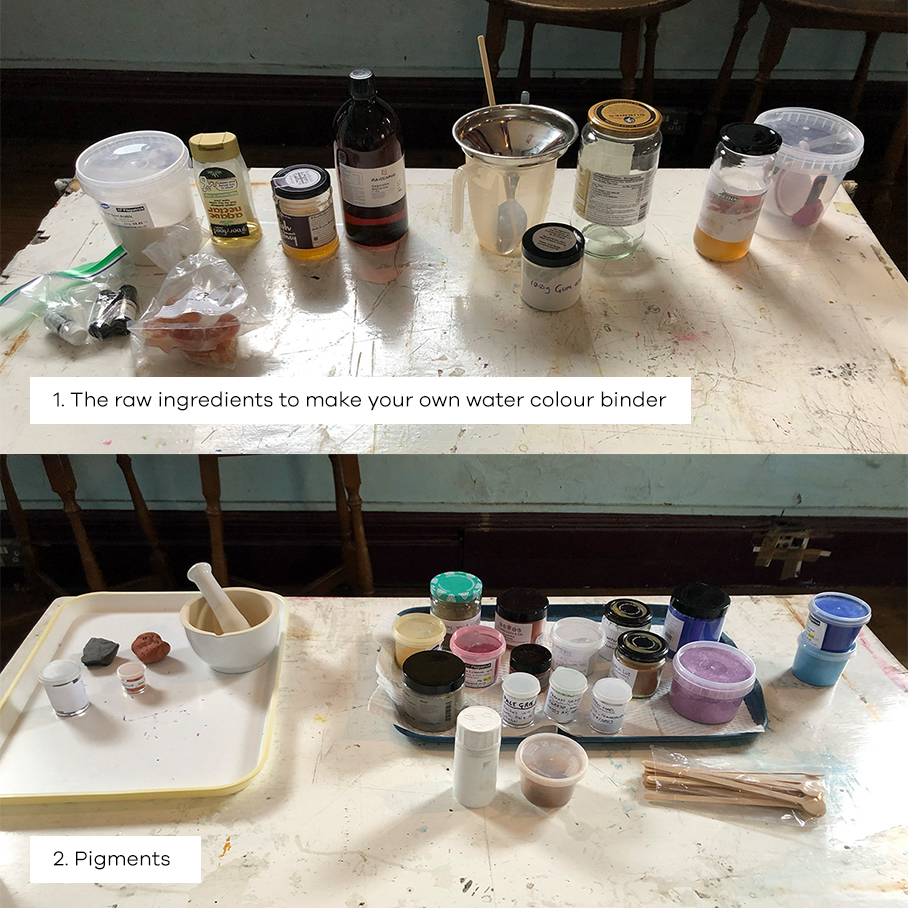 The raw ingredients to make your own water colour 
