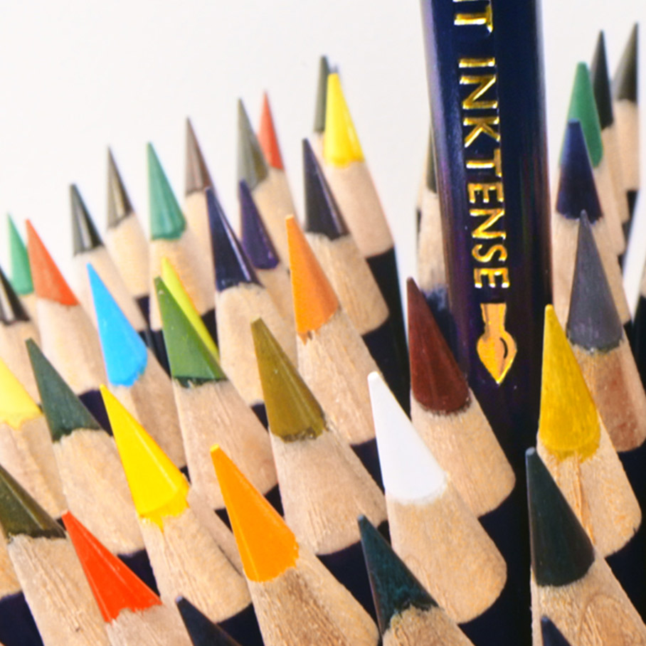 The multicoloured tips of Derwent Inktense pencils