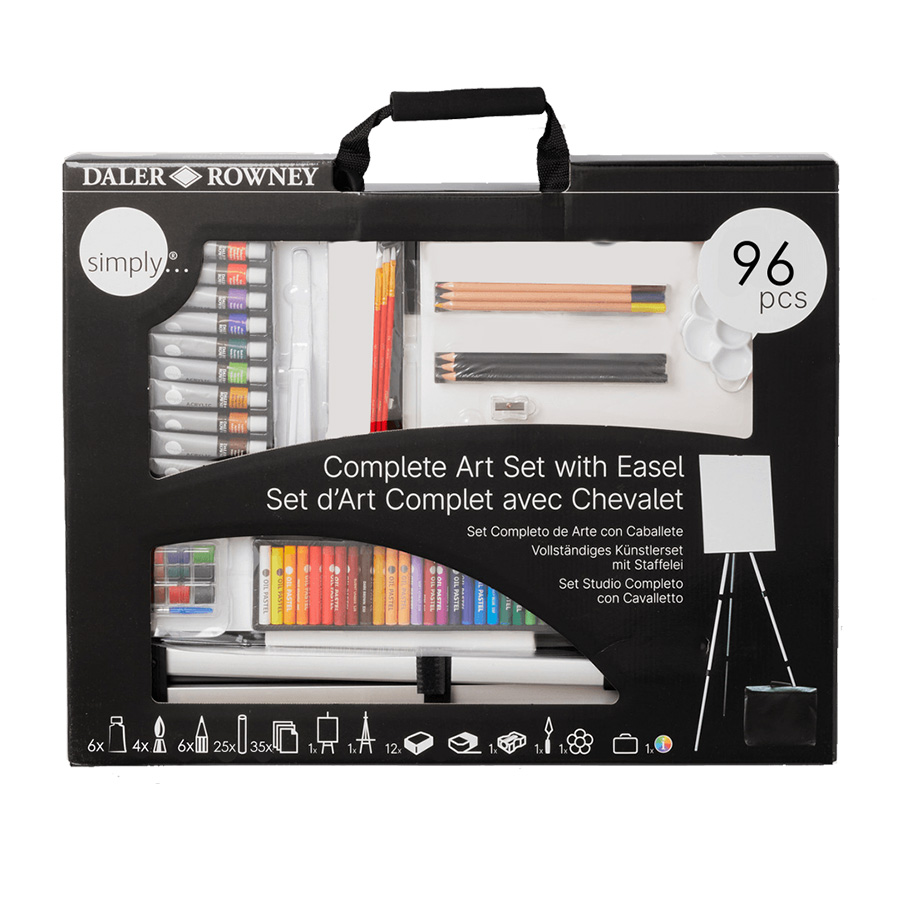 The complete art set in a black carry case